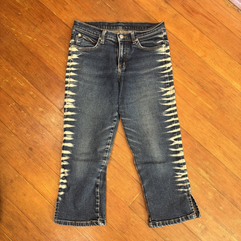 Vintage 90s WATCH L.A. Denim Capri Low Rise Jeans Bleach Stripe Sides USA 3/4
